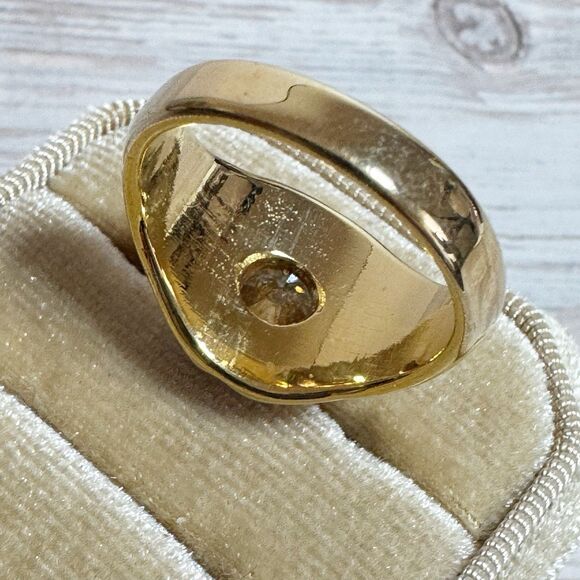 Retro Unisex Solitaire Gold Plated Ring Large Stone Wide Band Size 8.5 - Picture 4 of 11